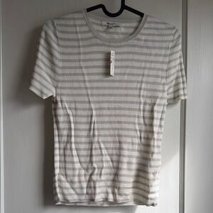 Madewell White and Light Gray Striped Short Sleeve Tee